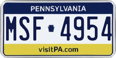 PA license plate MSF4954
