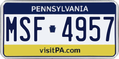 PA license plate MSF4957