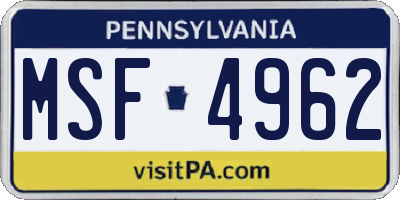 PA license plate MSF4962