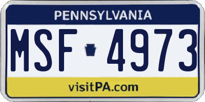 PA license plate MSF4973