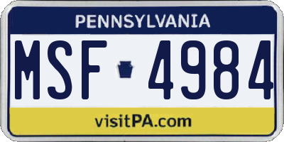 PA license plate MSF4984