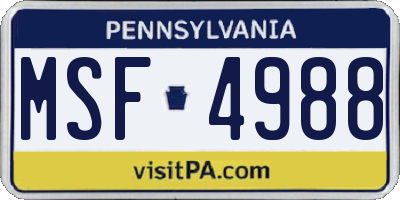 PA license plate MSF4988