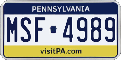 PA license plate MSF4989