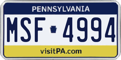 PA license plate MSF4994