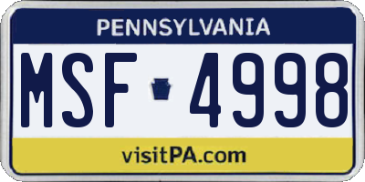 PA license plate MSF4998