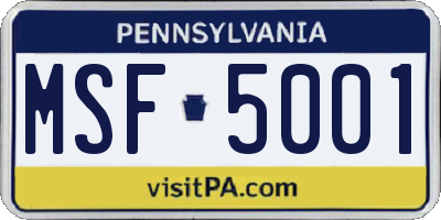 PA license plate MSF5001