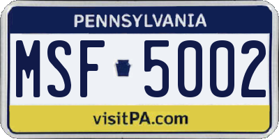 PA license plate MSF5002