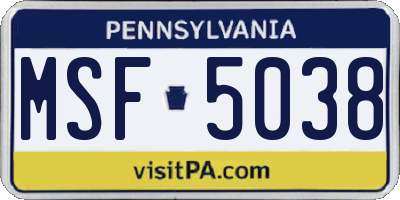 PA license plate MSF5038