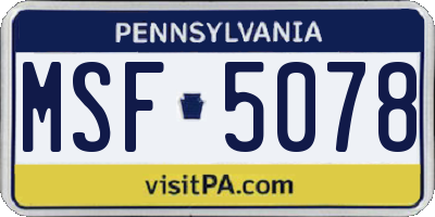 PA license plate MSF5078