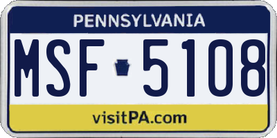 PA license plate MSF5108