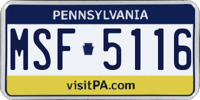 PA license plate MSF5116
