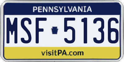 PA license plate MSF5136