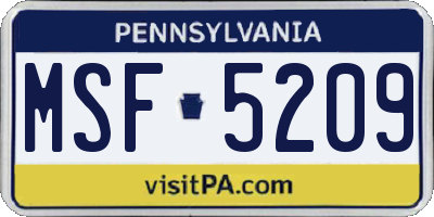 PA license plate MSF5209