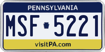 PA license plate MSF5221