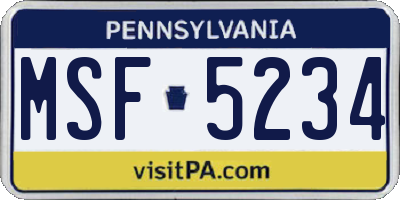 PA license plate MSF5234