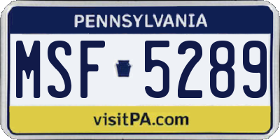 PA license plate MSF5289