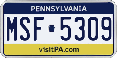 PA license plate MSF5309