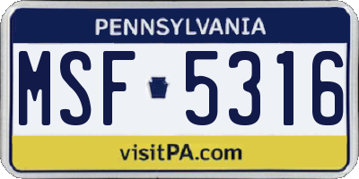 PA license plate MSF5316