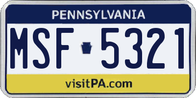 PA license plate MSF5321