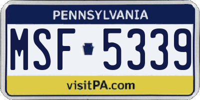 PA license plate MSF5339