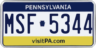 PA license plate MSF5344