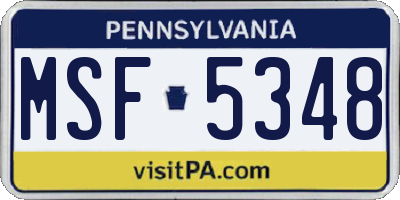 PA license plate MSF5348