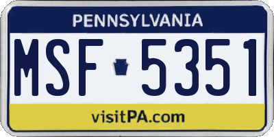PA license plate MSF5351