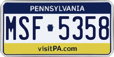 PA license plate MSF5358