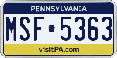 PA license plate MSF5363
