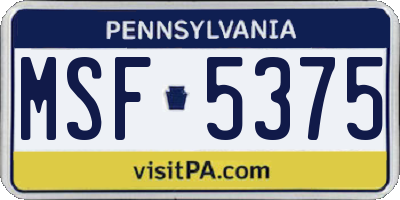 PA license plate MSF5375