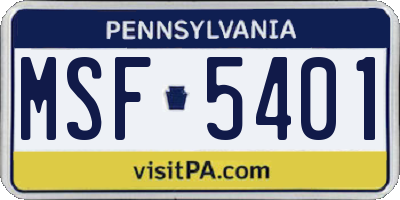 PA license plate MSF5401