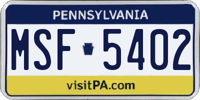 PA license plate MSF5402