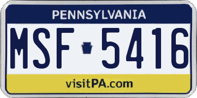 PA license plate MSF5416