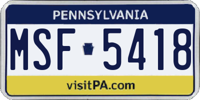 PA license plate MSF5418