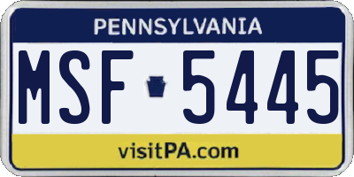 PA license plate MSF5445