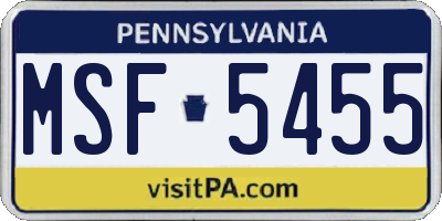 PA license plate MSF5455