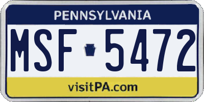PA license plate MSF5472