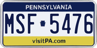 PA license plate MSF5476