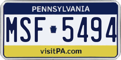 PA license plate MSF5494