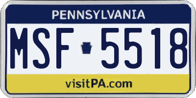 PA license plate MSF5518