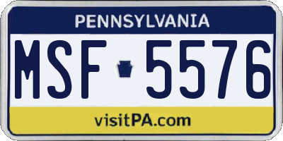 PA license plate MSF5576
