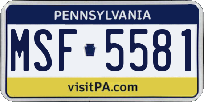 PA license plate MSF5581