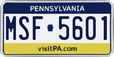 PA license plate MSF5601