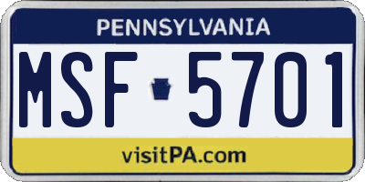 PA license plate MSF5701