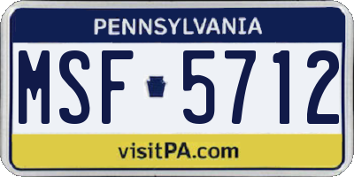 PA license plate MSF5712