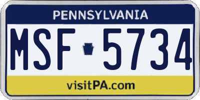 PA license plate MSF5734