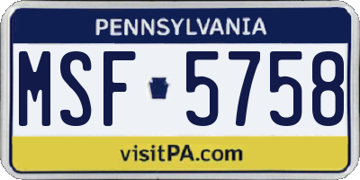 PA license plate MSF5758