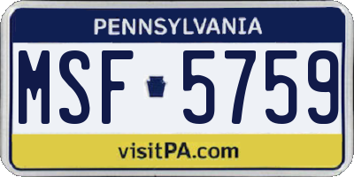 PA license plate MSF5759