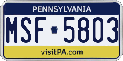 PA license plate MSF5803