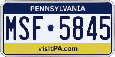 PA license plate MSF5845